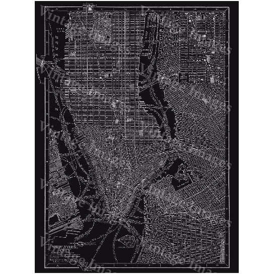 York City Manhattan Street Map 1910 Historic Black And White Street Map Architectural blueprint Style wall  Map Fine Image 1