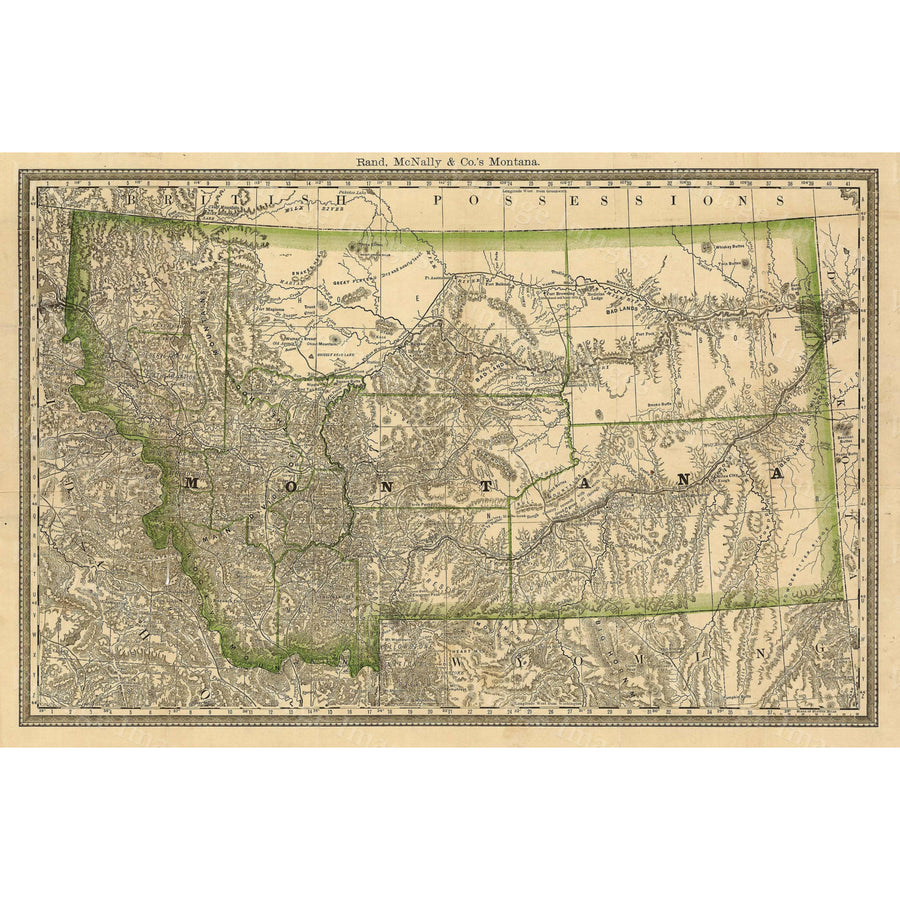 MONTANA ART Map of Montana 1881 Antique Restoration Hardware Style Montana Wall map Vintage Montana state map wall art Image 1