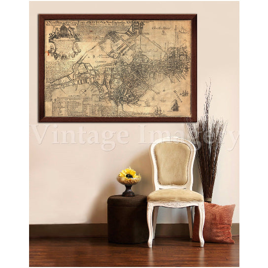 Old Boston Map 1769 Historic Boston map Antique Boston Map Restoration Hardware Style Map of Boston sizes up to 43" x Image 1