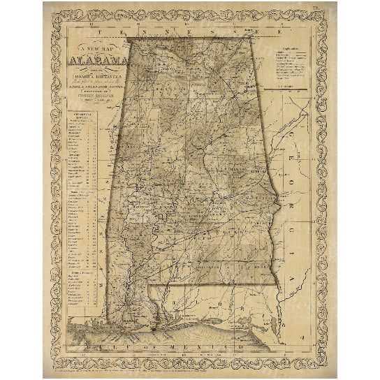 Alabama map Antique map of Alabama Antique Restoration Hardware Style Map of Alabama Large Old Alabama Wall Map  Office Image 3