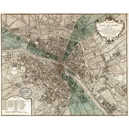 Old map of Paris (1740) Paris map in 5 sizes up to 42"x53" (106x135cm) Restoration Hardware Style Vintage map of Paris, Image 2