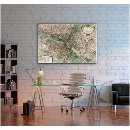 Old map of Paris (1740) Paris map in 5 sizes up to 42"x53" (106x135cm) Restoration Hardware Style Vintage map of Paris, Image 1