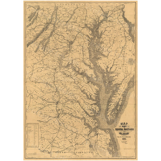 Chesapeake Bay Map. 1861 Restoration Hardware Style Vintage map of Chesapeake Bay, Maryland, Virginia, Delaware Old Image 3