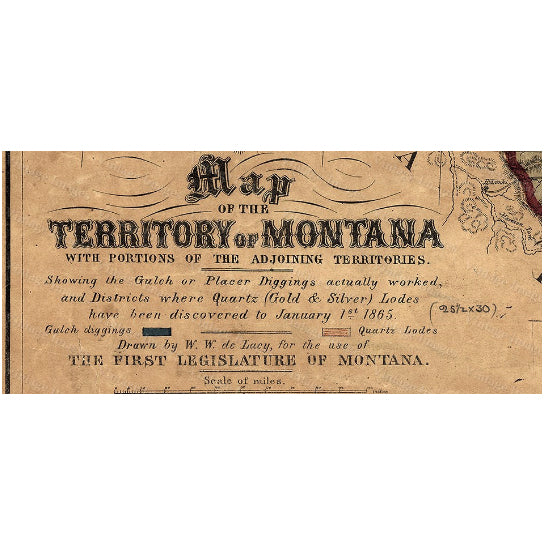 Old Map of Montana, Montana map Territory of MONTANA ART 1865 Antique Restoration Hardware Style Montana Wall map Image 2