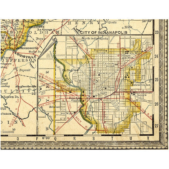 Antique 1897 Indiana Map Giclee Print Custom Sizes Available Vintage Style Decor Image 2