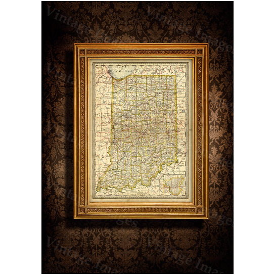 Antique 1897 Indiana Map Giclee Print Custom Sizes Available Vintage Style Decor Image 5