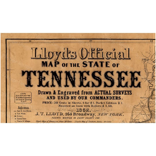 1862 Vintage Tennessee Map Wall Art Restoration Hardware Style Custom Sizes Available Image 1