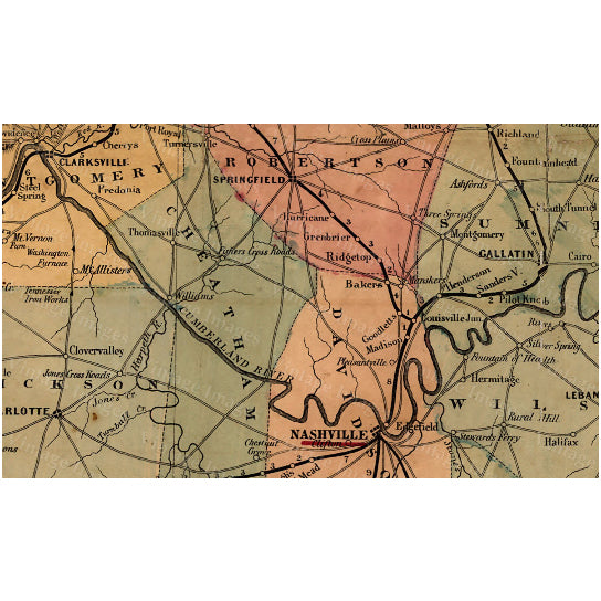 1862 Vintage Tennessee Map Wall Art Restoration Hardware Style Custom Sizes Available Image 3