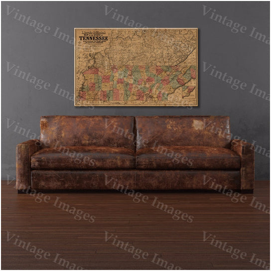 1862 Vintage Tennessee Map Wall Art Restoration Hardware Style Custom Sizes Available Image 4