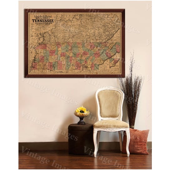 1862 Vintage Tennessee Map Wall Art Restoration Hardware Style Custom Sizes Available Image 5