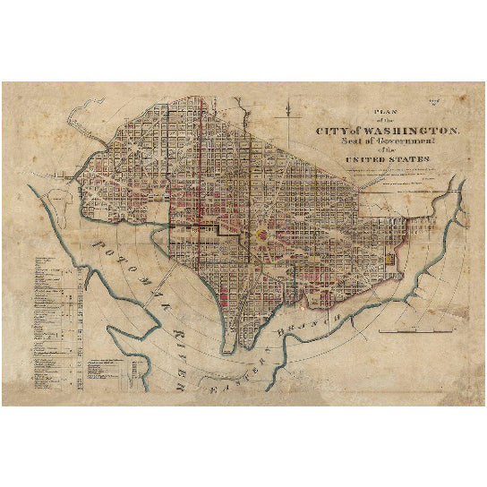 Vintage 1829 Historical map of Washington D.C. Antique Restoration Hardware Style wall Map six sizes up to 43" x 56" Image 2