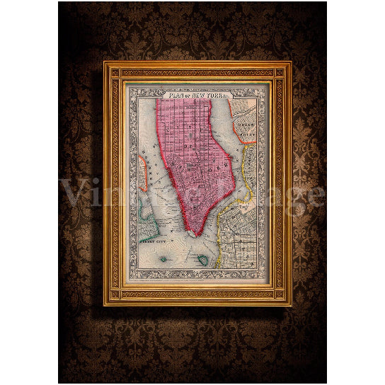 Old Map of  York City, 1860 Antique Restoration Hardware Style NYC MAP sizes up to 43" x 54" Old  York map Wall art Fine Image 1