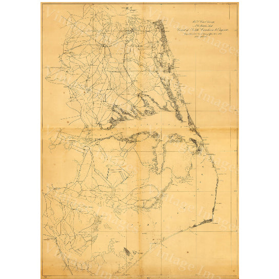 Outer Banks Map 1862 coastal map Restoration Hardware Style Vintage map of Outer Banks Virginia, North Carolina Old Image 2