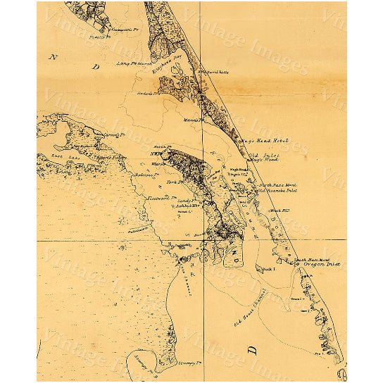 Outer Banks Map 1862 coastal map Restoration Hardware Style Vintage map of Outer Banks Virginia, North Carolina Old Image 3