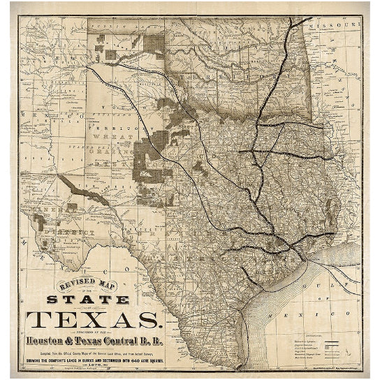 Old Map of Texas 1876 Vintage Historical Wall map Antique Restoration Hardware Style Map Texas state Map Texas Map Texas Image 1