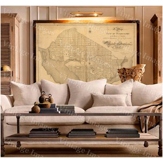 Washington DC Map Antique Restoration Hardware Style Map of the District of Columbia Map of Washington DC Large Wall Map Image 2