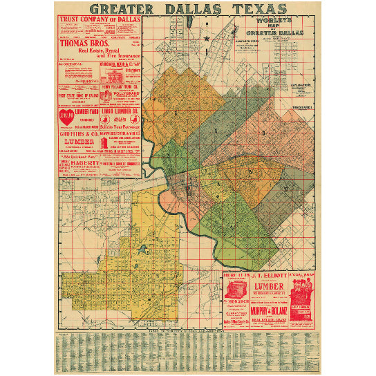 Old Dallas Texas Map Vintage Historical map Antique Restoration Hardware Style Map of Dallas Texas Wall Map Texas Map Image 1