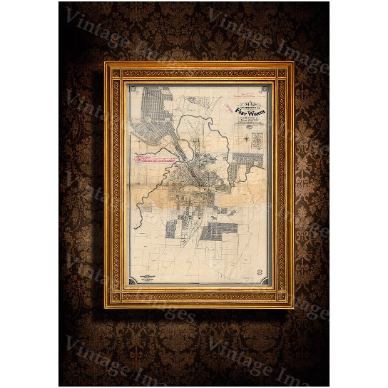 Old Texas Fort Worth wall Map Vintage Historical map Antique Restoration Hardware Style Map of Fort Worth Texas state Image 5