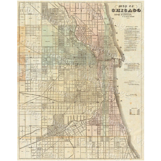 Vintage Map of Chicago, 1857 Chicago Illinois map Antique Map Restoration Hardware Style Map sizes up to 43" x 54" Old Image 3