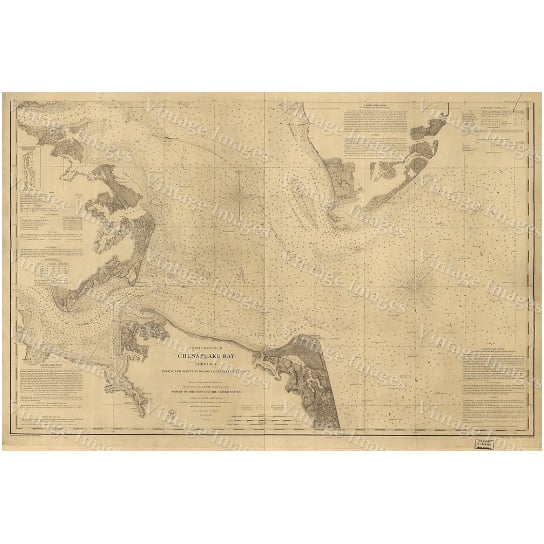 Vintage 1863 Nautical Chart of Chesapeake Bay Restoration Hardware Style Wall map Fine art Print Image 1