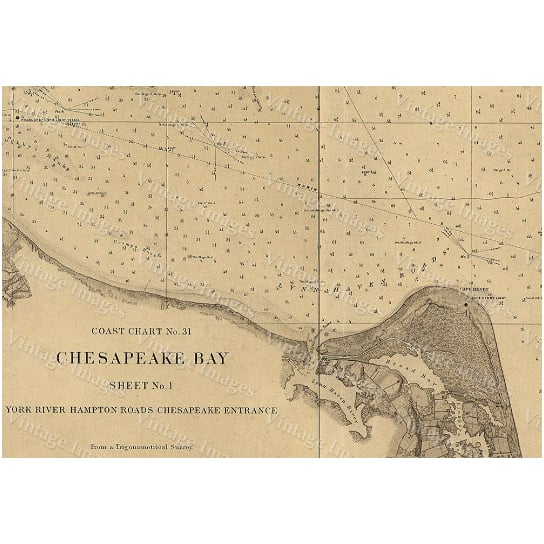 Vintage 1863 Nautical Chart of Chesapeake Bay Restoration Hardware Style Wall map Fine art Print Image 2