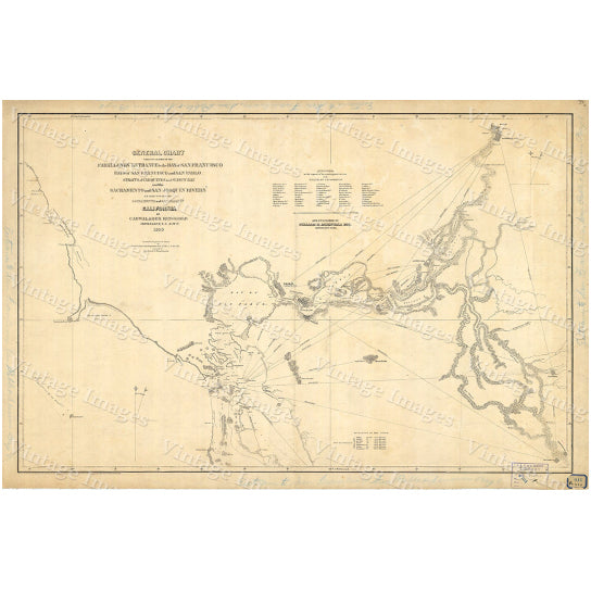 1850 Old California Map of San Francisco Bay Nautical Chart Wall Map Restoration Hardware style map coastal map Large Image 1
