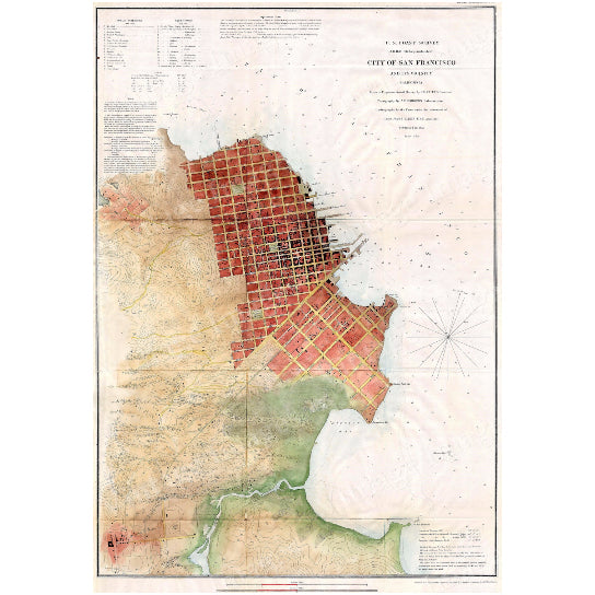 San Francisco Map 1853 San Francisco Bay map Restoration Hardware Style Vintage Map of San Francisco Large California Image 2