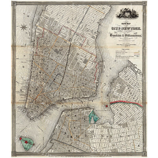 1840 Old Map Of  York City Vintage Manhattan Map Brooklyn Map Historic Map Old Restoration Hardware Style NYC Manhattan Image 1