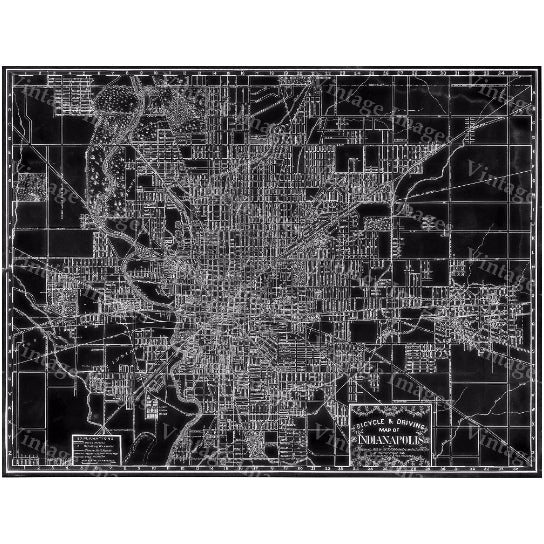 1899 Vintage Historic Indianapolis Map Indiana Bicycle and Driving Map HUGE Black and WhiteRestoration Hardware Image 1