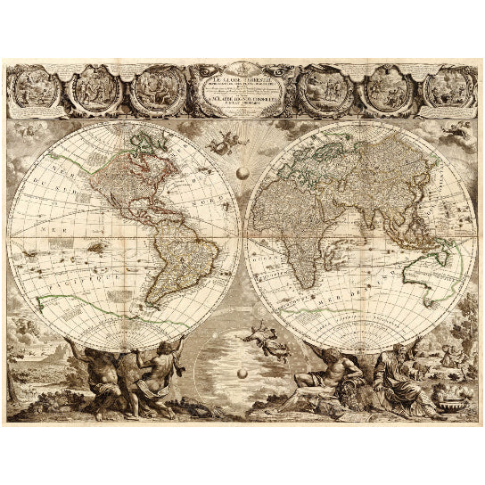 Old World Map Baptiste 1708 Historic Map Antique Restoration Hardware Style World Map Jean Baptiste Nolin Le Globe Image 1