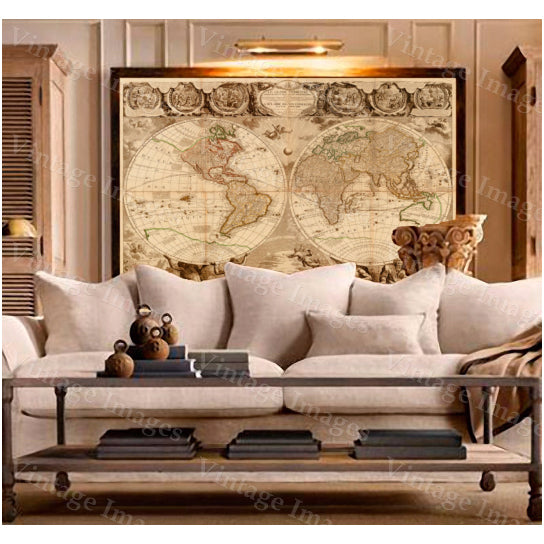 Old World Map Baptiste 1708 Historic Map Antique Restoration Hardware Style World Map Jean Baptiste Nolin Le Globe Image 5