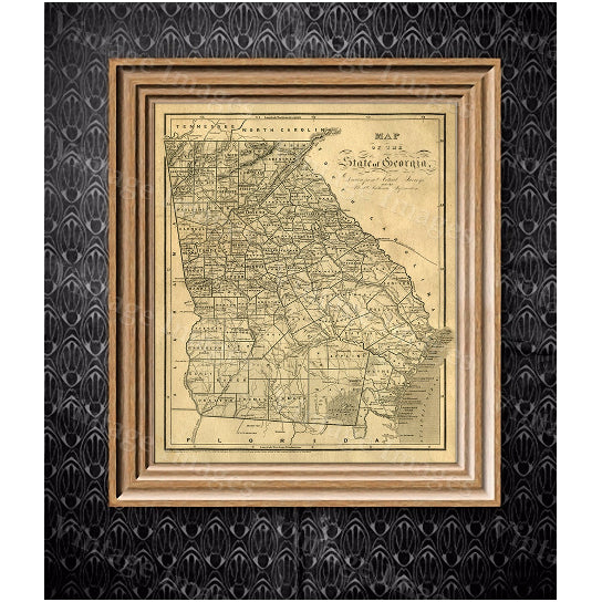 Georgia map Antique map of Georgia Antique Restoration Hardware Style Map of Georgia Large Old Georgia Wall Map  Office Image 1