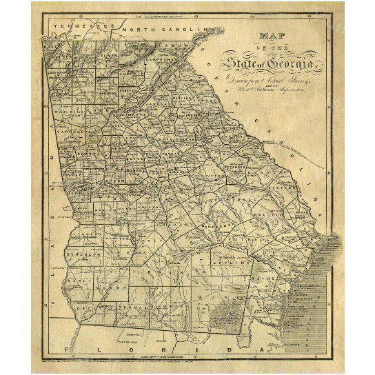 Georgia map Antique map of Georgia Antique Restoration Hardware Style Map of Georgia Large Old Georgia Wall Map  Office Image 2