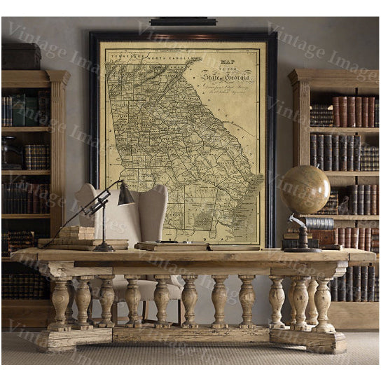 Georgia map Antique map of Georgia Antique Restoration Hardware Style Map of Georgia Large Old Georgia Wall Map  Office Image 5