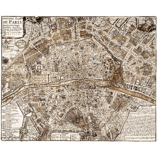 1705 Vintage Paris Map Old world Style Style historic old world Map A city plan of Paris France Street map Fine Art Image 3
