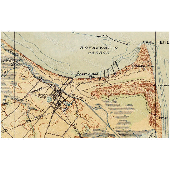 Old Map of Delaware Bay 1918 Delaware Bay map Antique Map Restoration Hardware Style Map Cape Henlopen Chart map Image 4