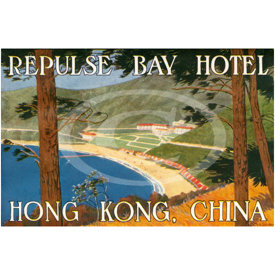 Vintage Dan Sweeney The Repulse Bay Hotel Hong Kong China luggage Travel label Fine Art Print Giclee Poster Image 1