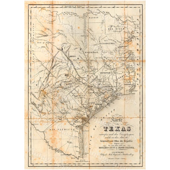 Vintage 1841 Map of Texas state Historical map Antique Restoration Hardware Style wall Map six sizes up to 43" x 55 Image 1