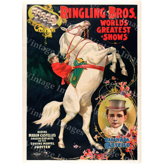 Vintage Circus Poster 1899 Ringling Bros Circus greatest show on earth  Carnival Poster Childs Game Room Fine Art Print Image 1