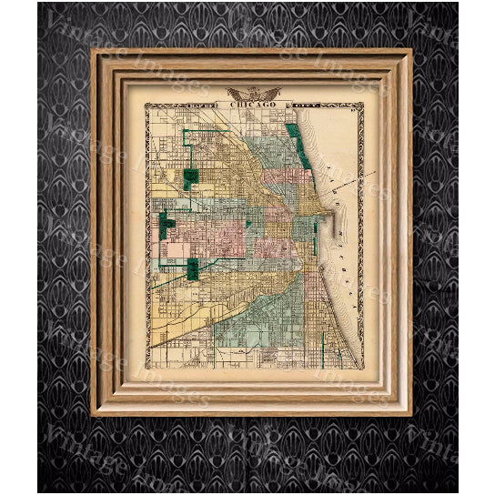 Vintage Map of Chicago, 1857 Chicago Illinois map Antique Chicago Map Restoration Hardware Style Map up to 43" x 54" Old Image 1