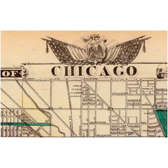 Vintage Map of Chicago, 1857 Chicago Illinois map Antique Chicago Map Restoration Hardware Style Map up to 43" x 54" Old Image 4