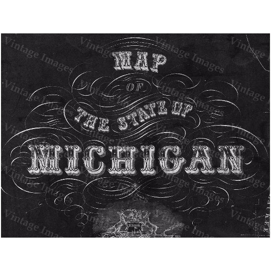 Old Michigan map, vintage 1856 map of Michigan, Old Antique Restoration Hardware Style wall Map, Lake Michigan map. Image 1