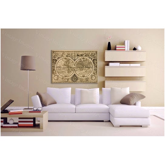 Giant Historic 1628 Old Antique Restoration Hardware Style World Map Fine Art Print Old World Map Large size up to 43" Image 1