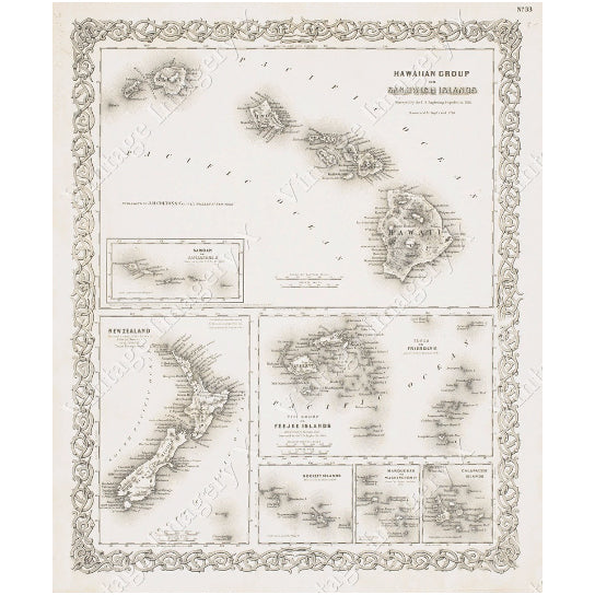 Old Hawaii map Vintage Historic Hawaiian Sandwich Islands 1841 Antique Style Restoration Hardware Style wall chart Map Image 1