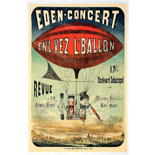 Vintage Poster 1884 French Hot Air Balloon Poster Eden Concert Poster Old French Poster fine art print Image 1