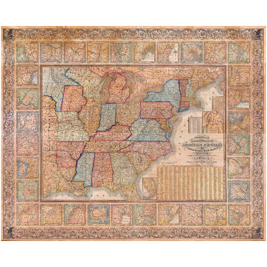 Old US map 1844 United States map Restoration Hardware Style Vintage School map of the United States, Map of America, Image 2