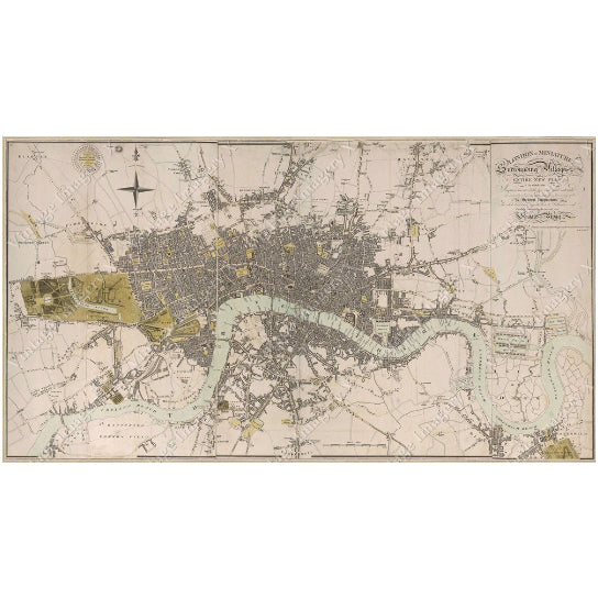 Huge Vintage Historic Map of London England 1807 Old Antique Restoration Hardware Style Map Fine Art Print  wall map Image 1
