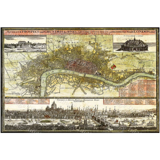 Old Map of London England Old London Map 1740 Large Antique Restoration Hardware Style English Map of London Fine Art Image 1