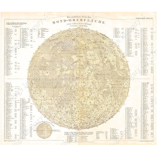 Old Map Of The Moon Huge Vintage Historic Perthes 1880 Old Antique Lunar Map Restoration Hardware style German Moon map Image 1