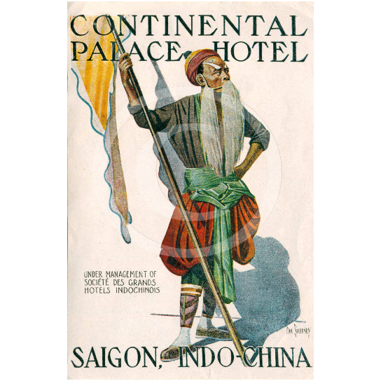 Vintage Dan Sweeney Continental Hotel Shanghai HONG KONG Siagon Indo-China luggage label Fine Art Print Giclee Poster Image 1